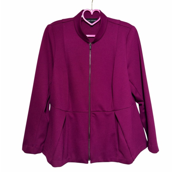 Lane Bryant Jackets & Blazers - Lane Bryant Magenta Peplum Zip Jacket Plus Size 18 Ponte Knit Blazer